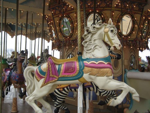 A Horseback Riding Vacation at the Nut Tree Plaza in Vacaville, California on a Palomino Carousel Horse
