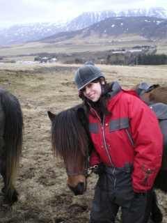 Katie Hammel in a horseback riding vacation in Reykjavik, Iceland