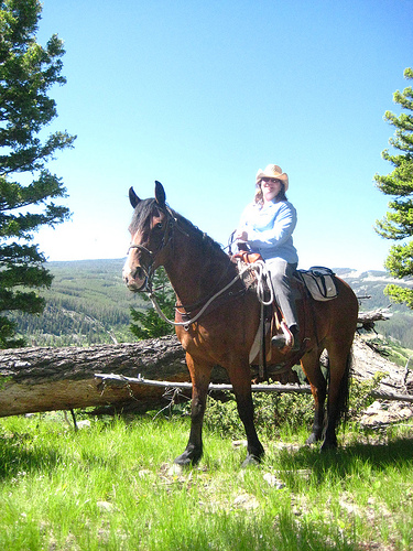 Travel Writer Nancy D. Brown on a horseback riding holiday at the Club at Spanish Peaks in Big Sky, Montana