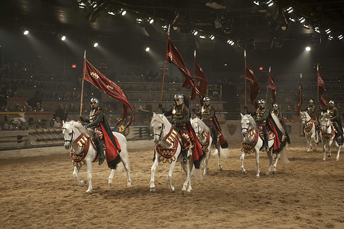 Medieval Knights go on horseback riding vacation at Buena Park in California