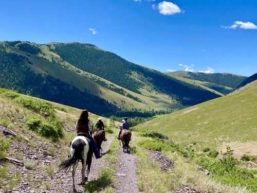Equestrians go horseback riding at Rocking Z Guest Ranch near Helena, Montana